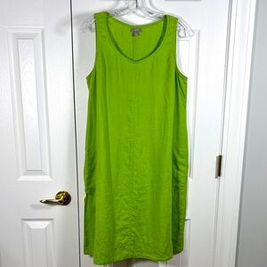 J.Jill Woman's Dress Sleeveless Linen Lime Green Size M Pockets